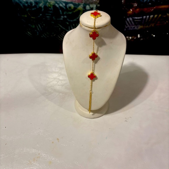 Jewelry - Titanium Gold Orange 5 Leaf Clover Bracelet